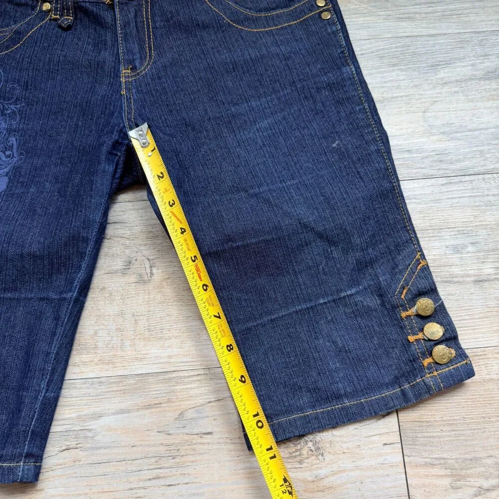 Y2K Urban Streetwear Mecca Femme Denim Bermuda Shorts Bling Pockets Size 7/8